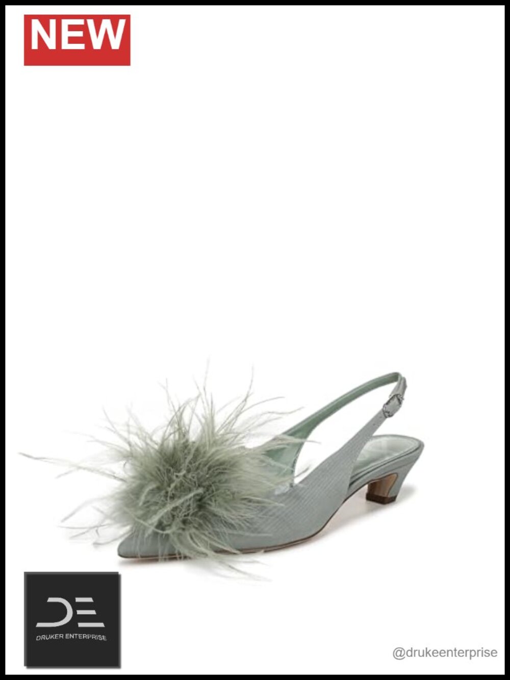 Sam Edelman Finch Feather Slingback Pumps Low Heel Pointed Toe Buckle PU